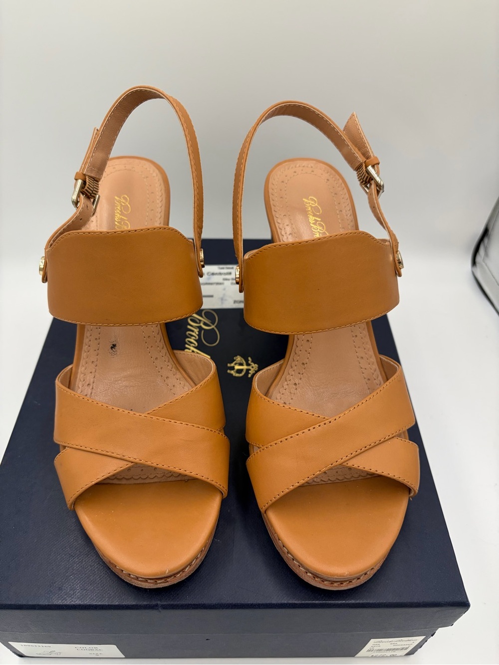 Brooks Brothers high heel sandals Tan Cognac Leather Slingback Sandals size 9